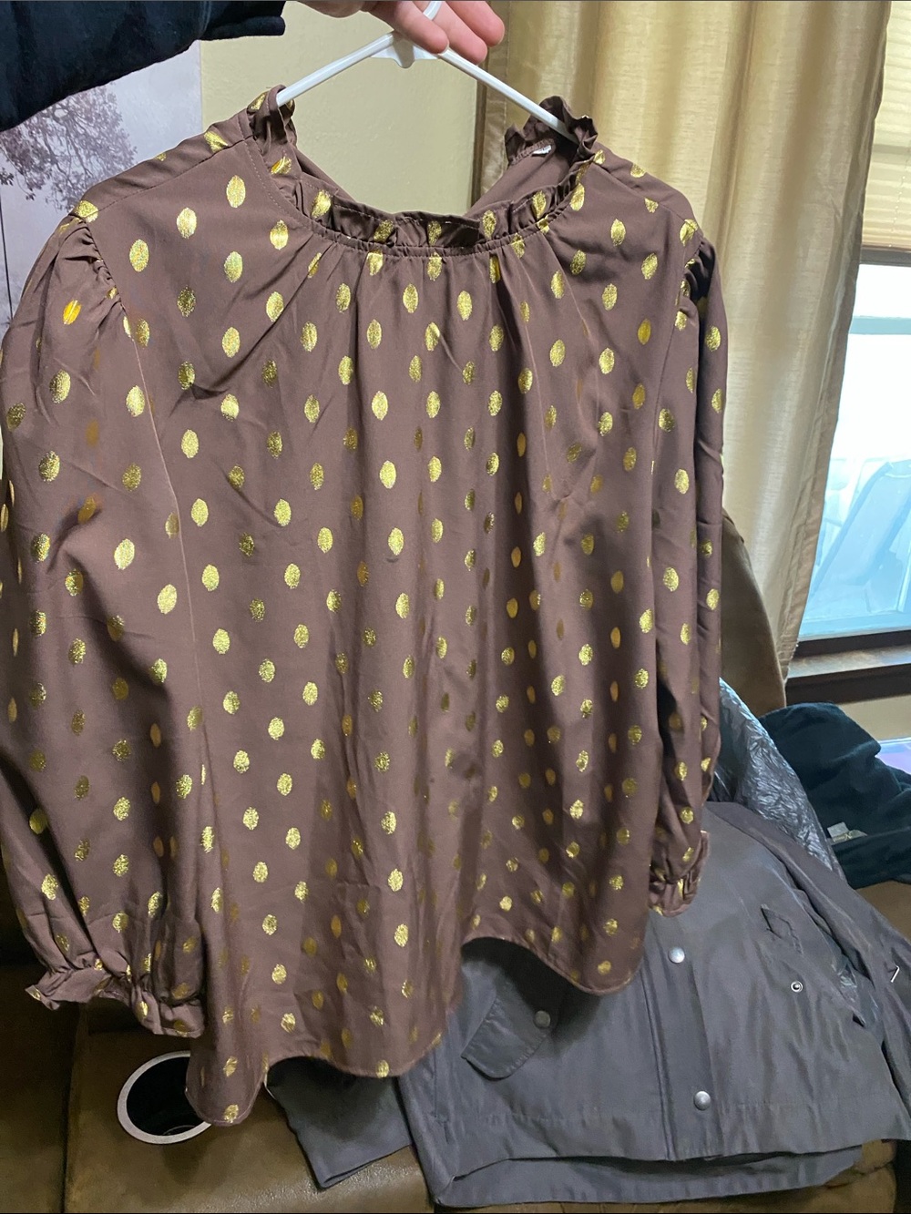 Brown Blouse with Gold Dot Accents